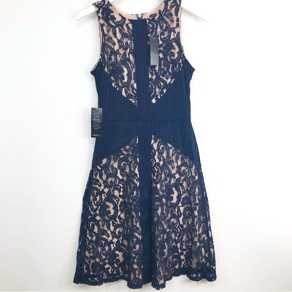 The Limited Navy Blue Lace Panel Rib Stretch Cream Lined Sleeveless Dress NEW - Picture 1 of 16